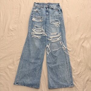 American Eagle Outfitters Light Blue Distressed Flare Jeans